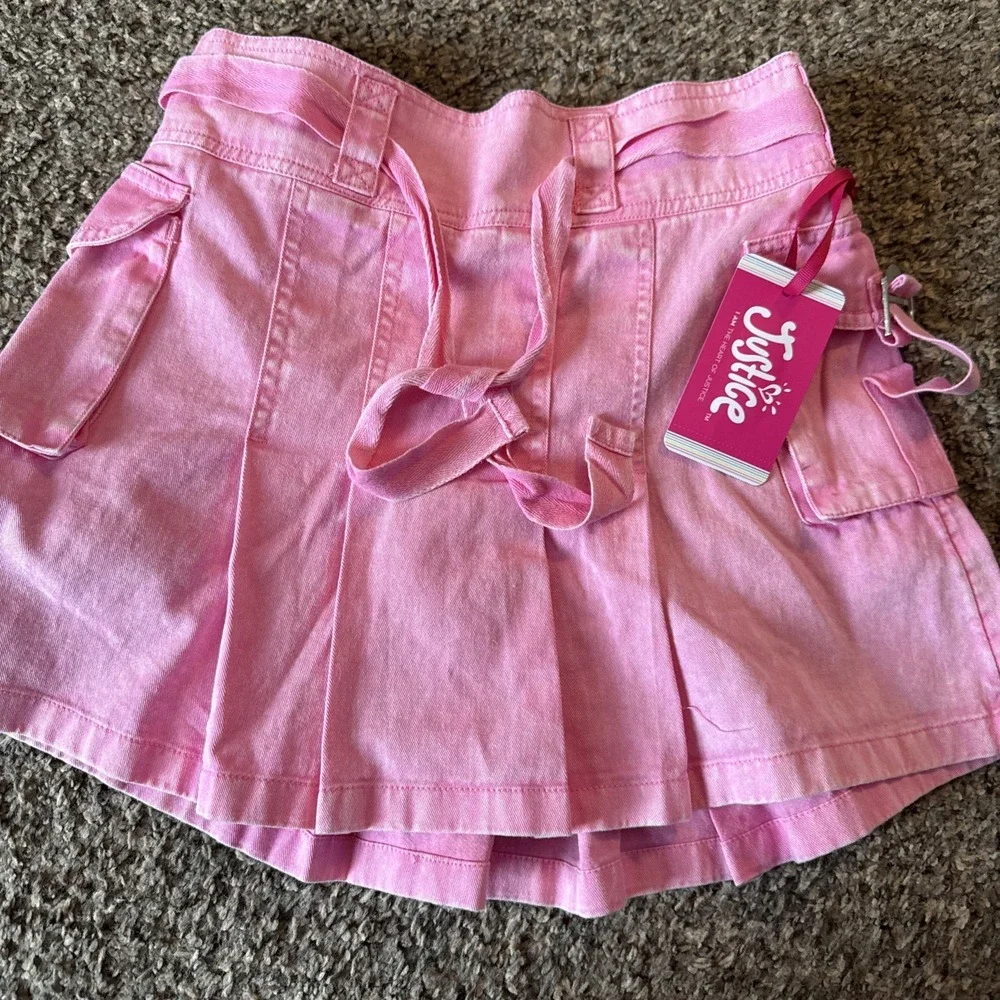 NWT Justice Pink Cargo Pleated Skirt Size L 12/14 With Built In Shorts
